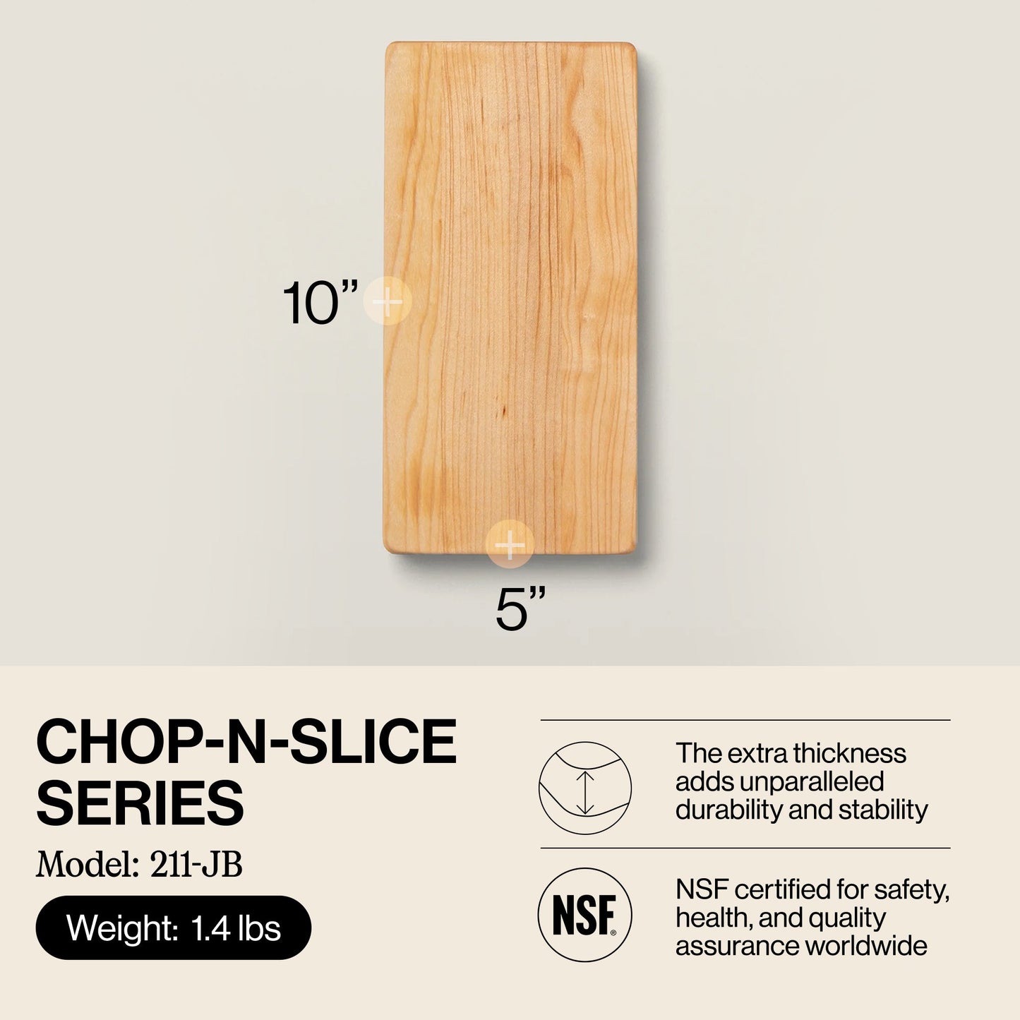 John Boos Chop N Slice Small Maple Wood Edge Grain Cutting Board, 10" x 5" x 1"