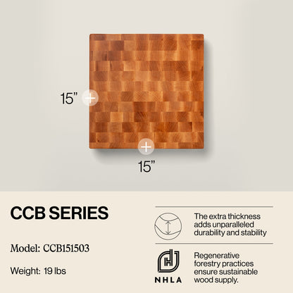 John Boos Medium Maple Wood End Grain Cutting Board for Kitchen, 15" x 15" x 3"