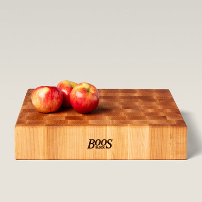 John Boos Medium Maple Wood End Grain Cutting Board for Kitchen, 15" x 15" x 3"