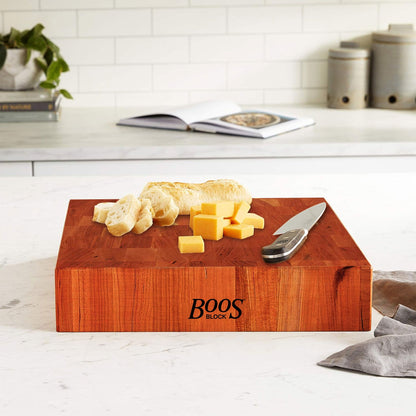 John Boos Small Cherry Wood End Grain Cutting Board for Kitchen, 14" x 14" x 3"