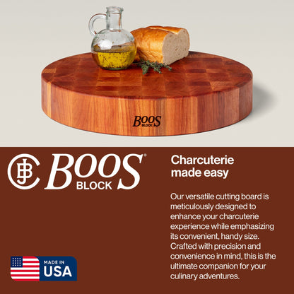 John Boos Cherry Wood End Grain Round Cutting Board for Kitchen, 18" x 18" x 3"