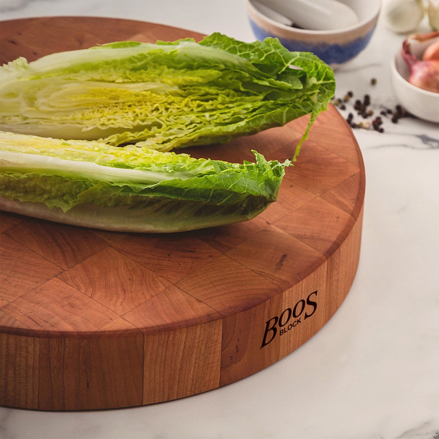 John Boos Cherry Wood End Grain Round Cutting Board for Kitchen, 18" x 18" x 3"