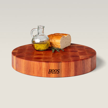 John Boos Cherry Wood End Grain Round Cutting Board for Kitchen, 18" x 18" x 3"