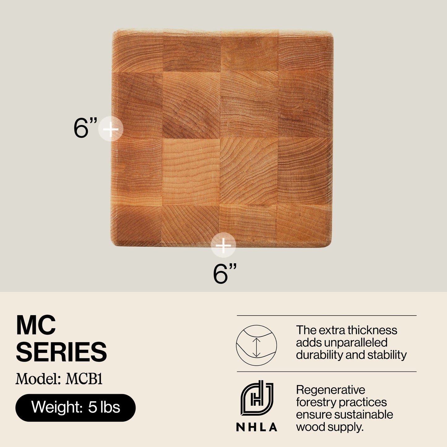 John Boos MC Series Square Wood Cutting Board with Feet, 6" x 6", Maple