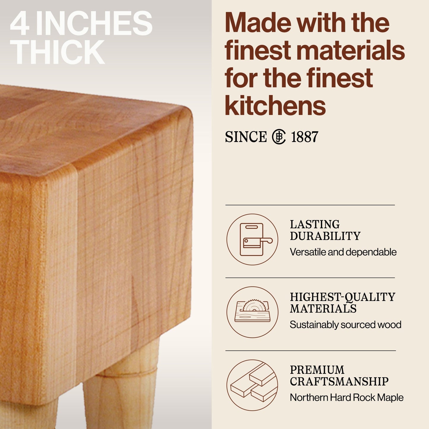 John Boos MC Series Square Wood Cutting Board with Feet, 6" x 6", Maple