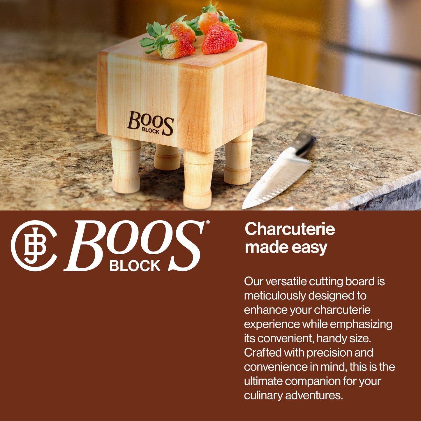 John Boos MC Series Square Wood Cutting Board with Feet, 6" x 6", Maple