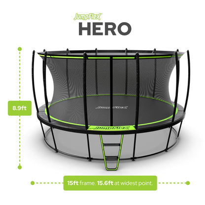 JumpFlex HERO 15' Trampoline with PROJAM Hero Basketball Hoop and Net Attachment
