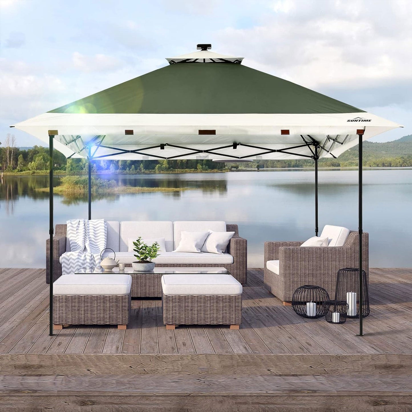 Suntime 12x12 Instant Pop Up Gazebo Solar Light Screen Canopy Tent Cover, Green