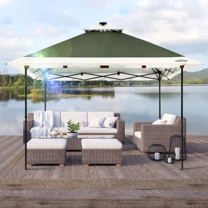 Suntime 12x12 Instant Pop Up Gazebo Solar Light Screen Canopy Tent Cover, Green