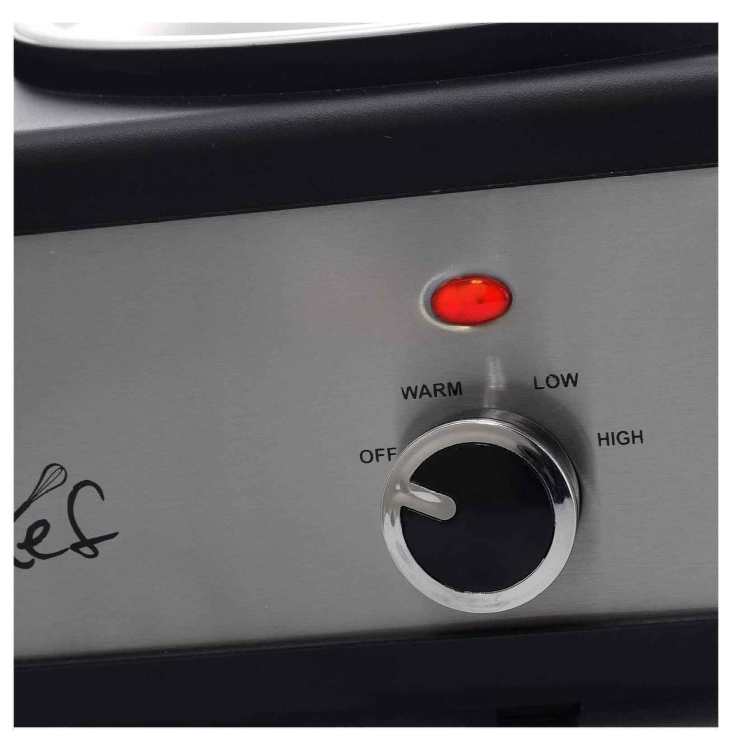 Warmer 2.5 Quart Slow Cooker and Buffet Server in Brushed Silver and Black Finish with 3 Ceramic Cooking Pots and Removable Lid Rests 2.5 Quarts