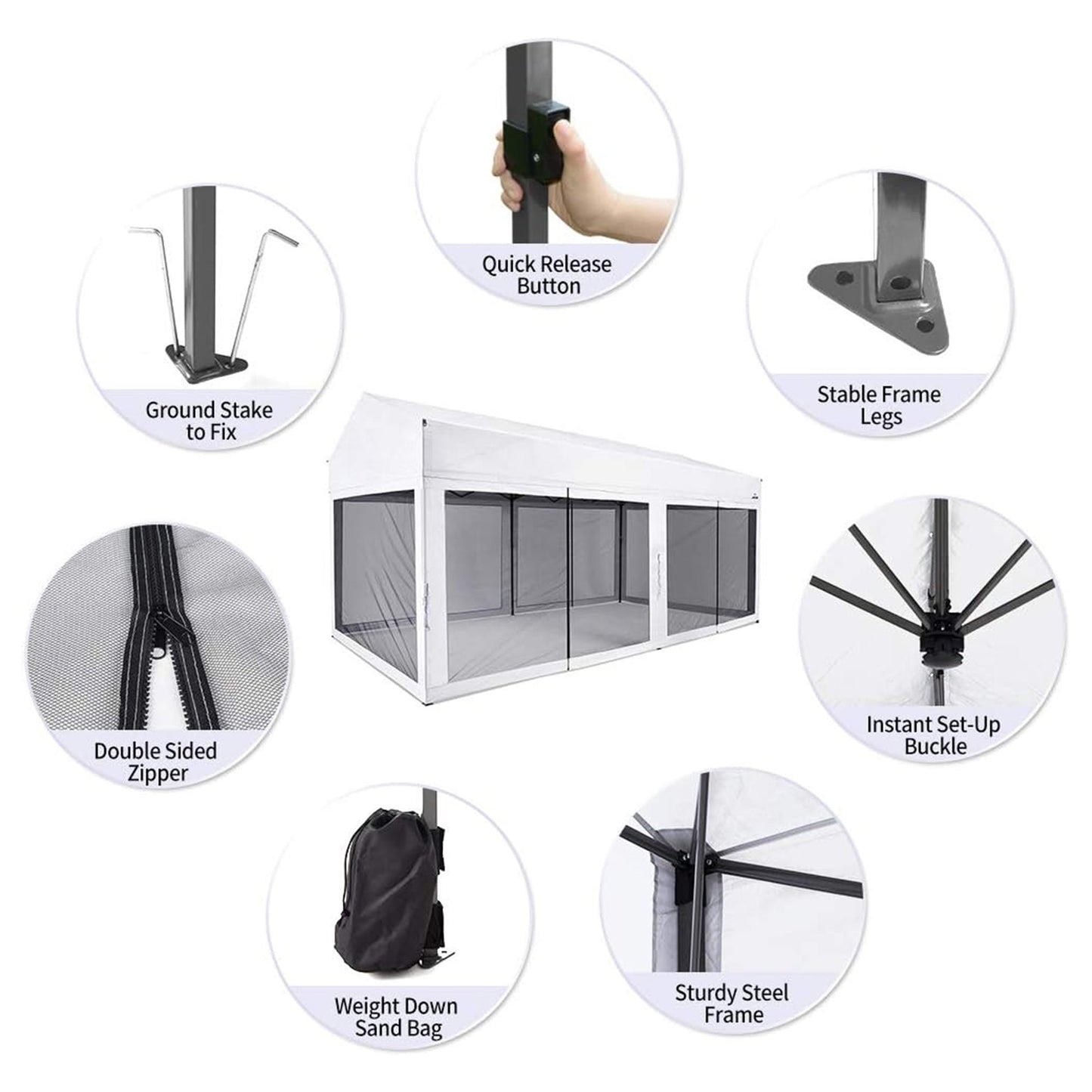 Suntime 10' x 20' Easy Pop Up Rectangular Canopy with Removable Sidewalls, White