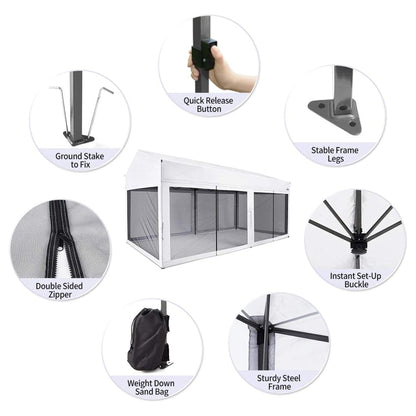 Suntime 10' x 20' Easy Pop Up Rectangular Canopy with Removable Sidewalls, White