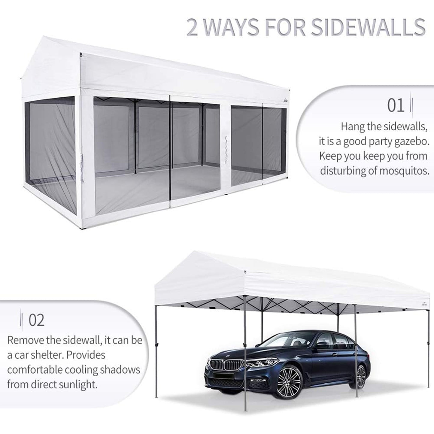 Suntime 10' x 20' Easy Pop Up Rectangular Canopy with Removable Sidewalls, White
