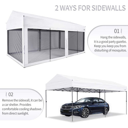 Suntime 10' x 20' Easy Pop Up Rectangular Canopy with Removable Sidewalls, White