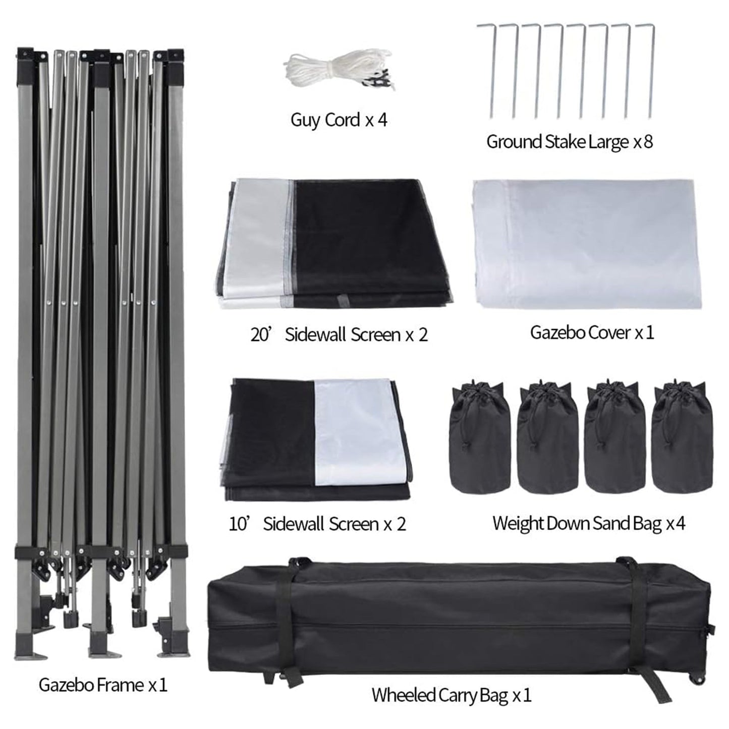 Suntime 10' x 20' Easy Pop Up Rectangular Canopy with Removable Sidewalls, White