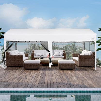 Suntime 10' x 20' Easy Pop Up Rectangular Canopy with Removable Sidewalls, White