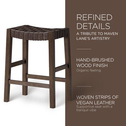 Maven Lane Emerson Counter Stool, Weathered Brown with Vegan Leather, Set of 4