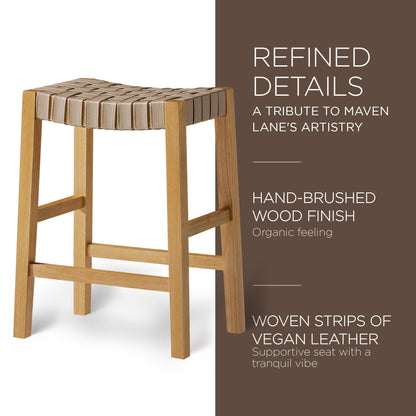 Maven Lane Emerson Counter Stool in Weathered Natural Wood Finish with Avanti Bone Vegan Leather