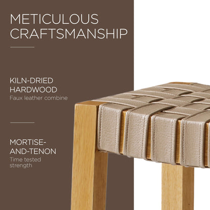 Maven Lane Emerson Counter Stool in Weathered Natural Wood Finish with Avanti Bone Vegan Leather