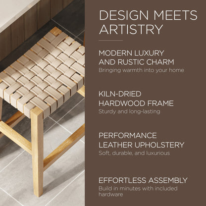 Maven Lane Emerson Counter Stool in Weathered Natural Wood Finish with Avanti Bone Vegan Leather