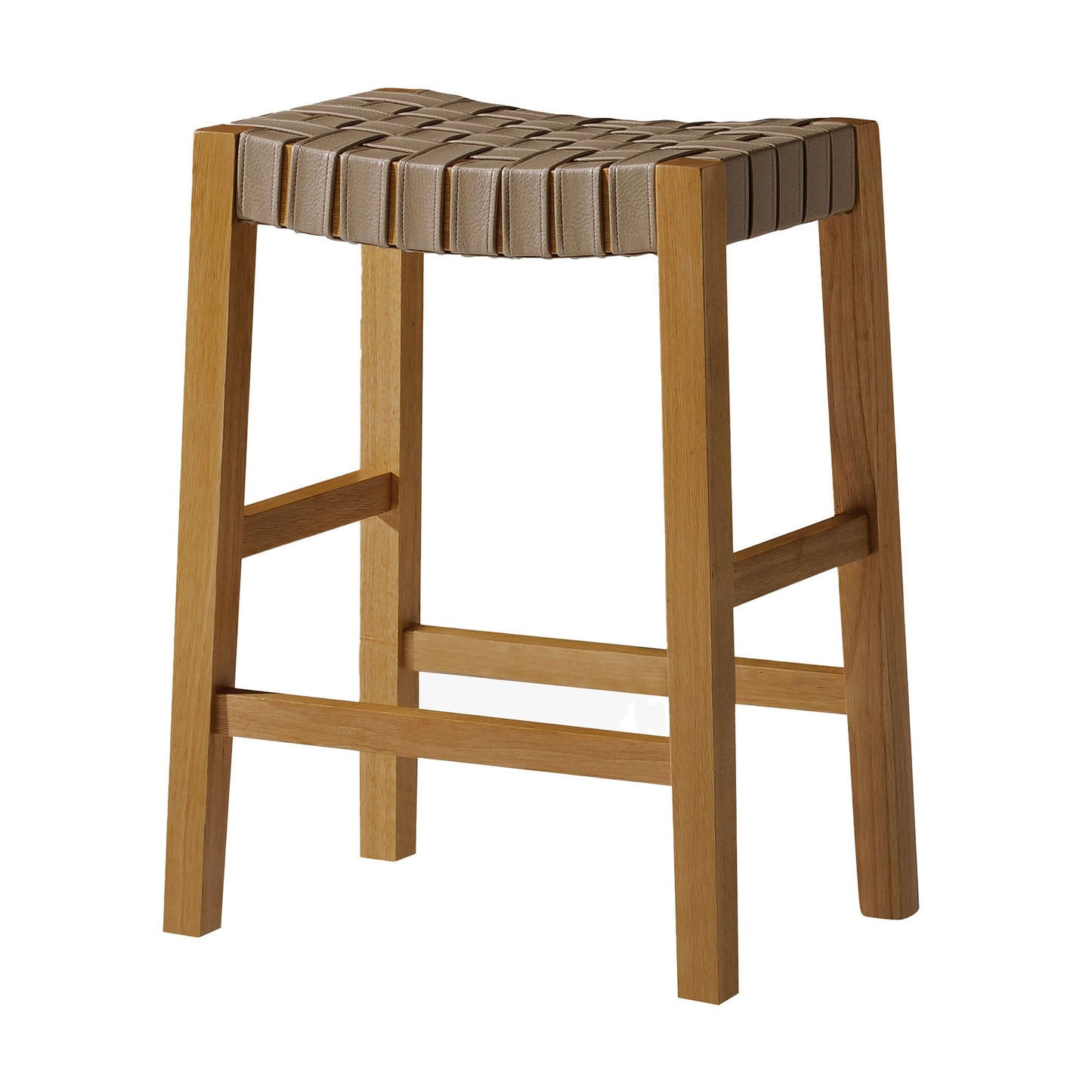 Maven Lane Emerson Counter Stool in Weathered Natural Wood Finish with Avanti Bone Vegan Leather
