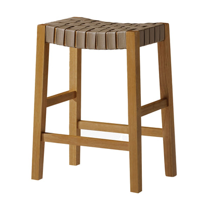 Maven Lane Emerson Counter Stool in Weathered Natural Wood Finish with Avanti Bone Vegan Leather
