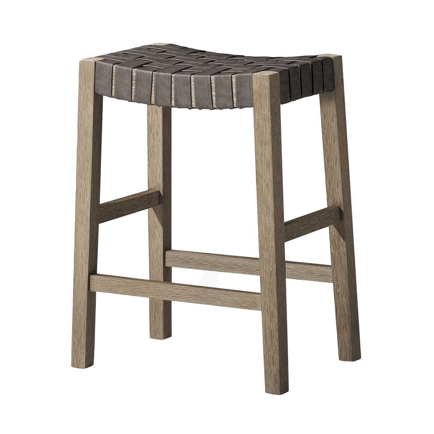 Maven Lane Emerson Counter Stool in Weathered Grey Wood Finish with Ronan Stone Vegan Leather