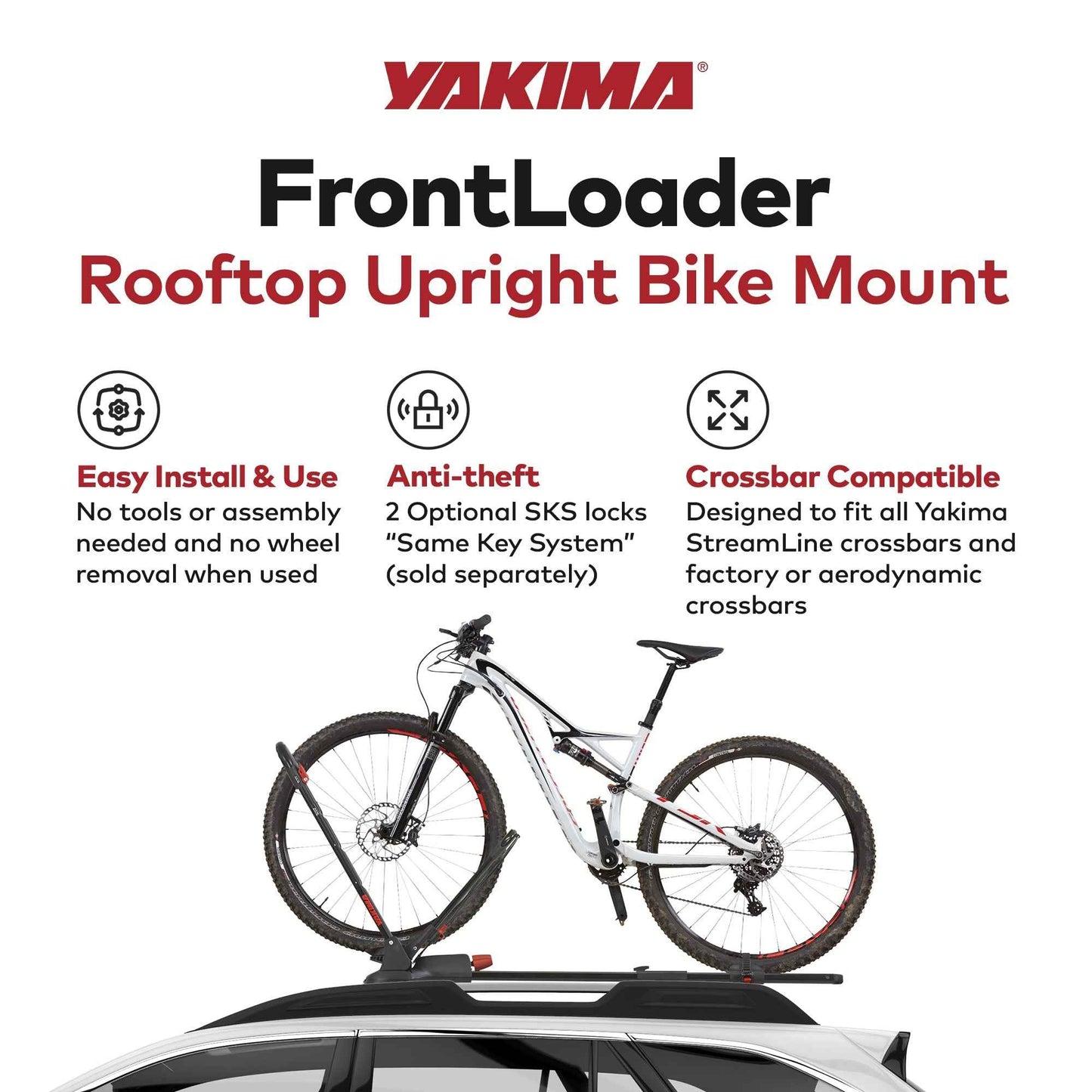 Yakima FrontLoader 1 Bike Car Rooftop Mount, Fits StreamLine Crossbar Black