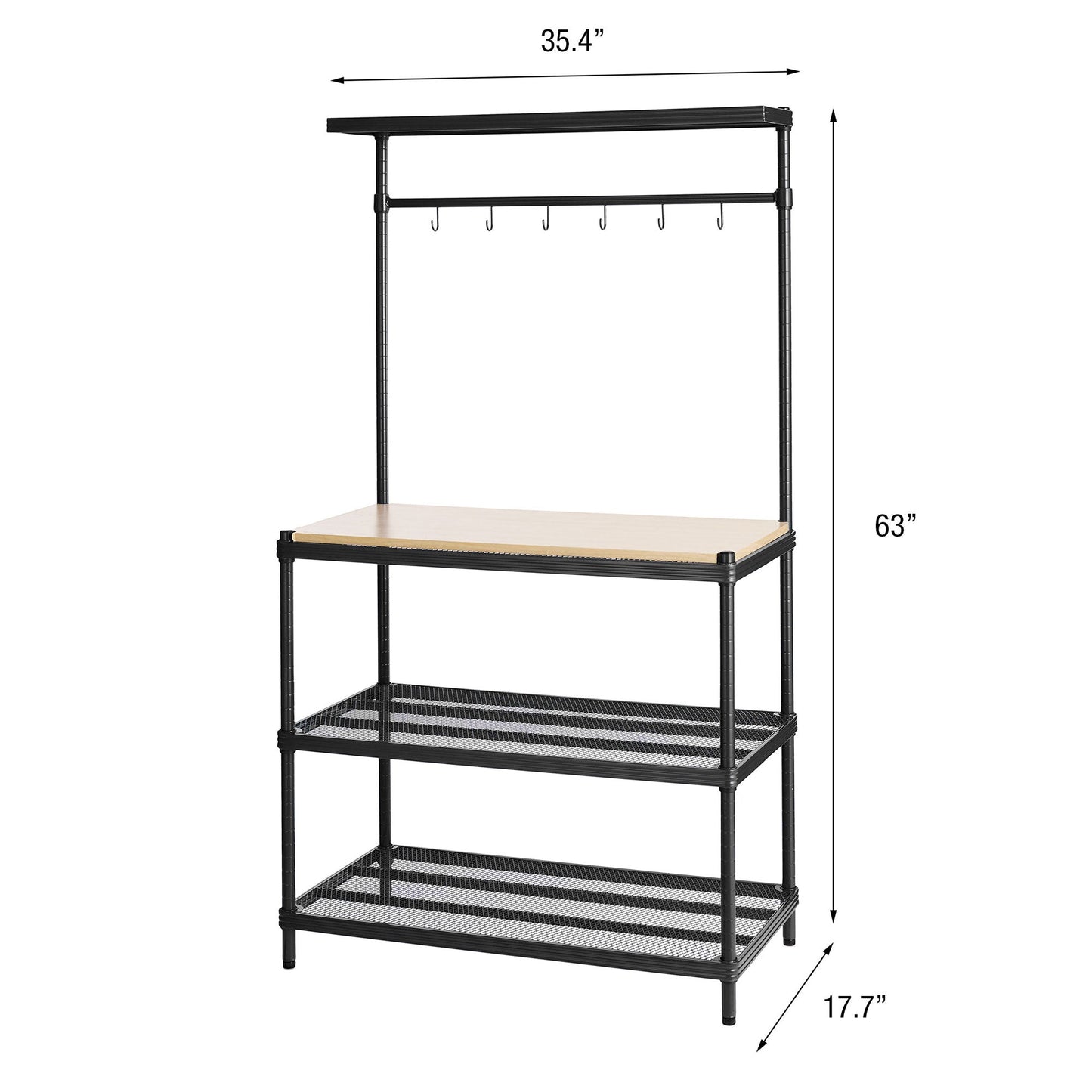Design Ideas MeshWorks Metal Storage Utility Wood Top Shelving Unit Rack, Black