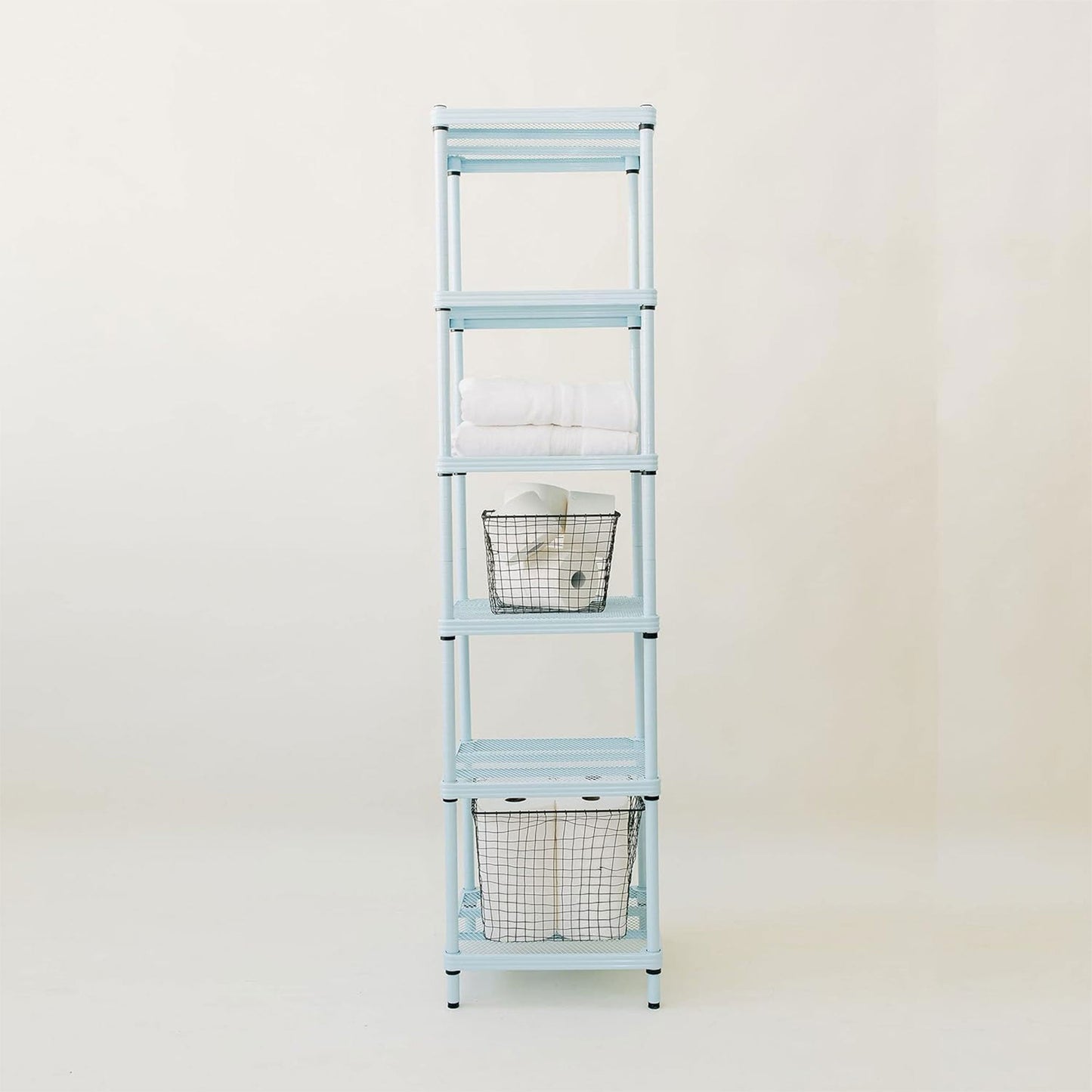 Design Ideas MeshWorks 6 Tier Tower Metal Storage Shelving Unit Rack, Sky Blue