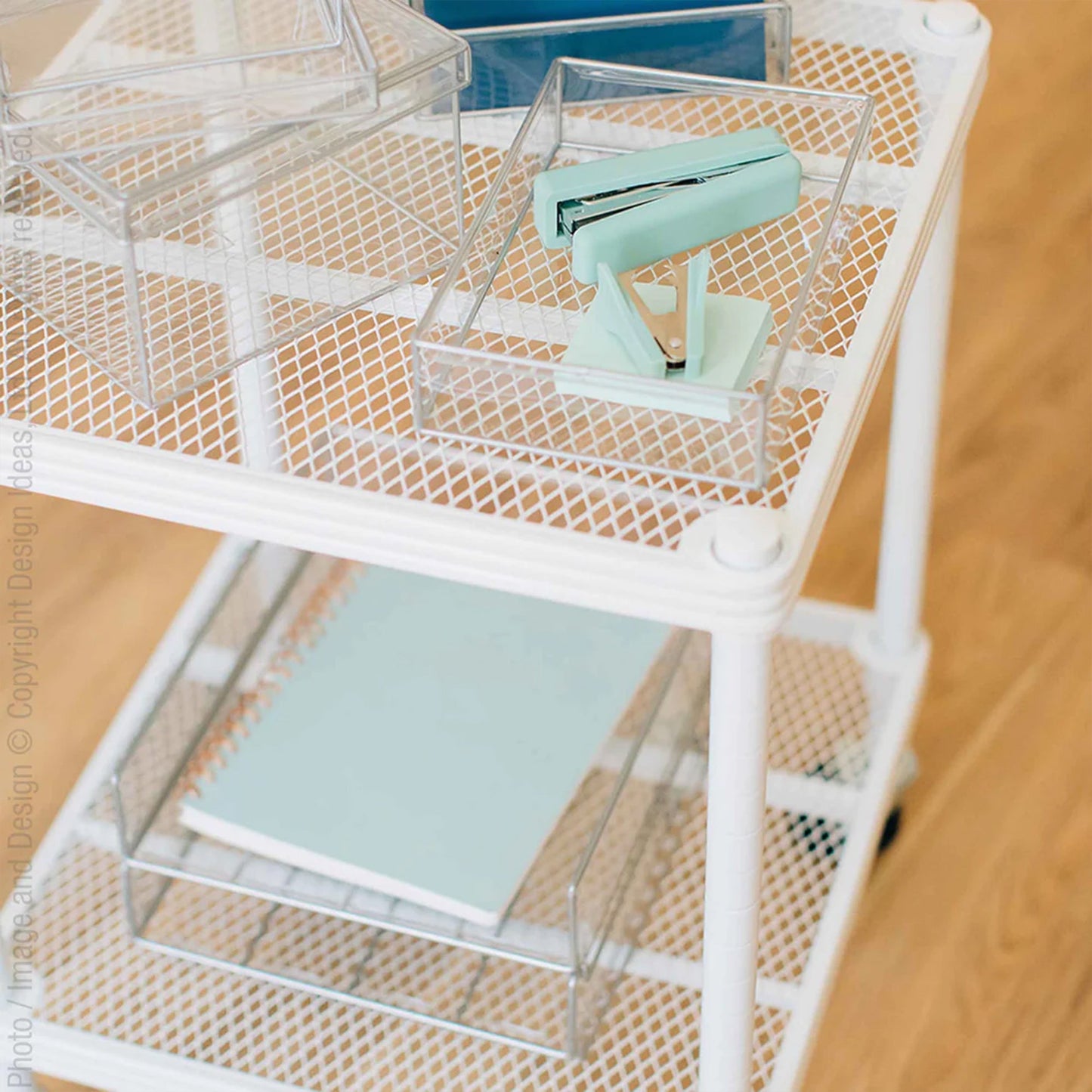 Design Ideas MeshWorks 2 Tier Wheeled Metal Storage Shelving Unit Cart, White