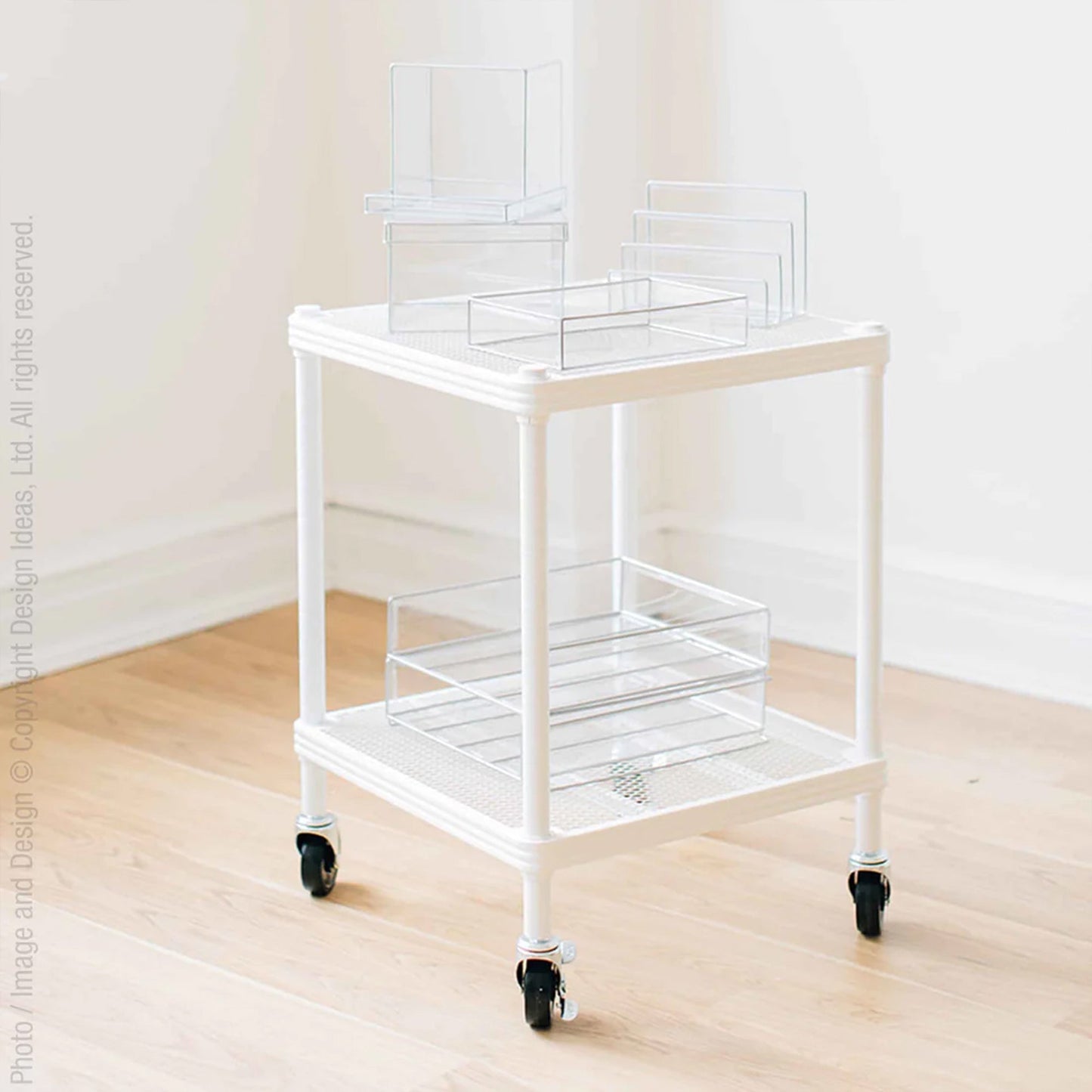 Design Ideas MeshWorks 2 Tier Wheeled Metal Storage Shelving Unit Cart, White