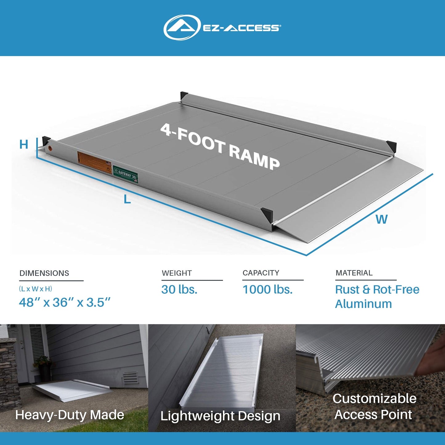 EZ-ACCESS GATEWAY 3G 4 Foot Solid Surface Aluminum Portable Wheelchair Ramp - Find Fresh Goods