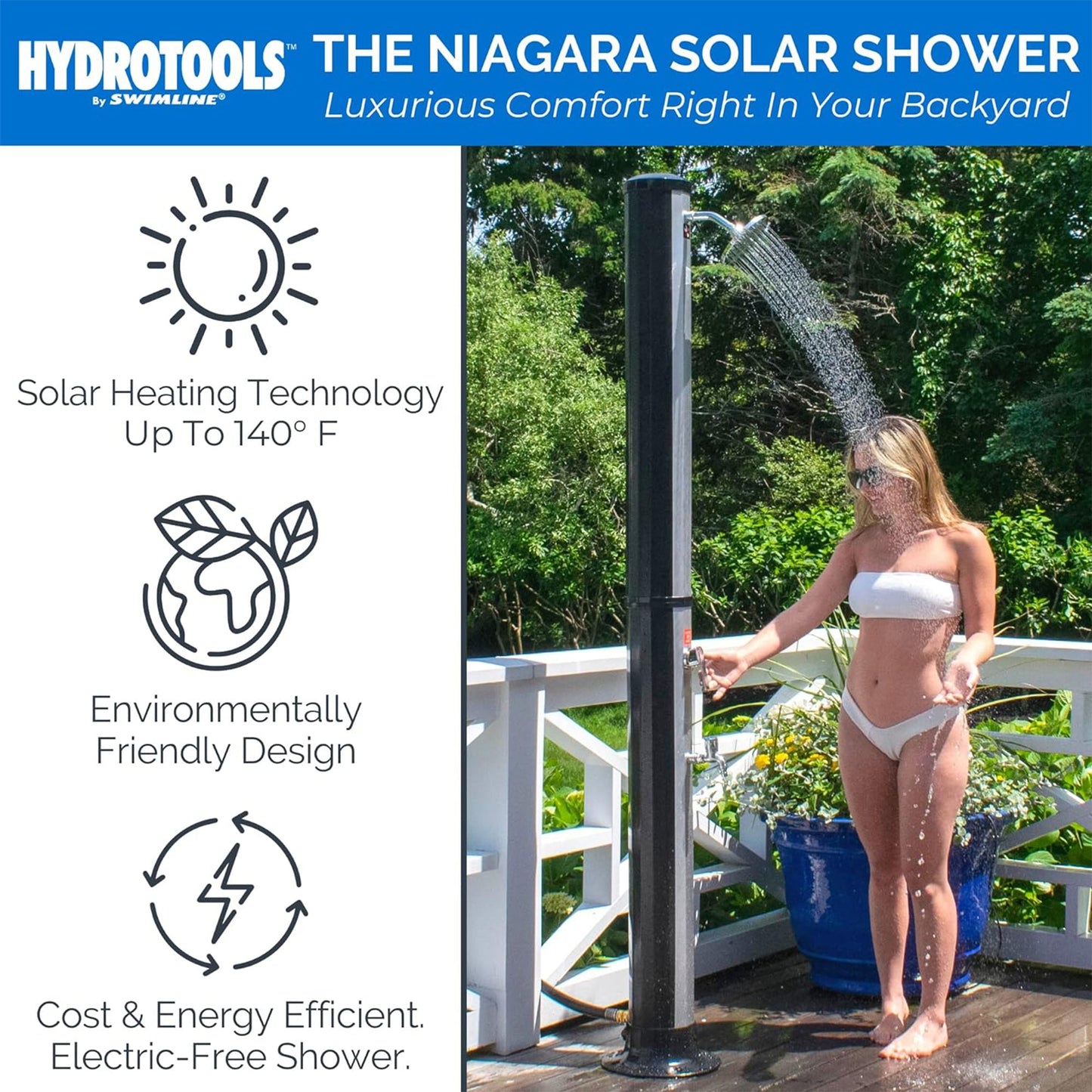 Swimline HydroTools Niagara Rainfall 7 Foot Adjustable Outdoor Solar Shower