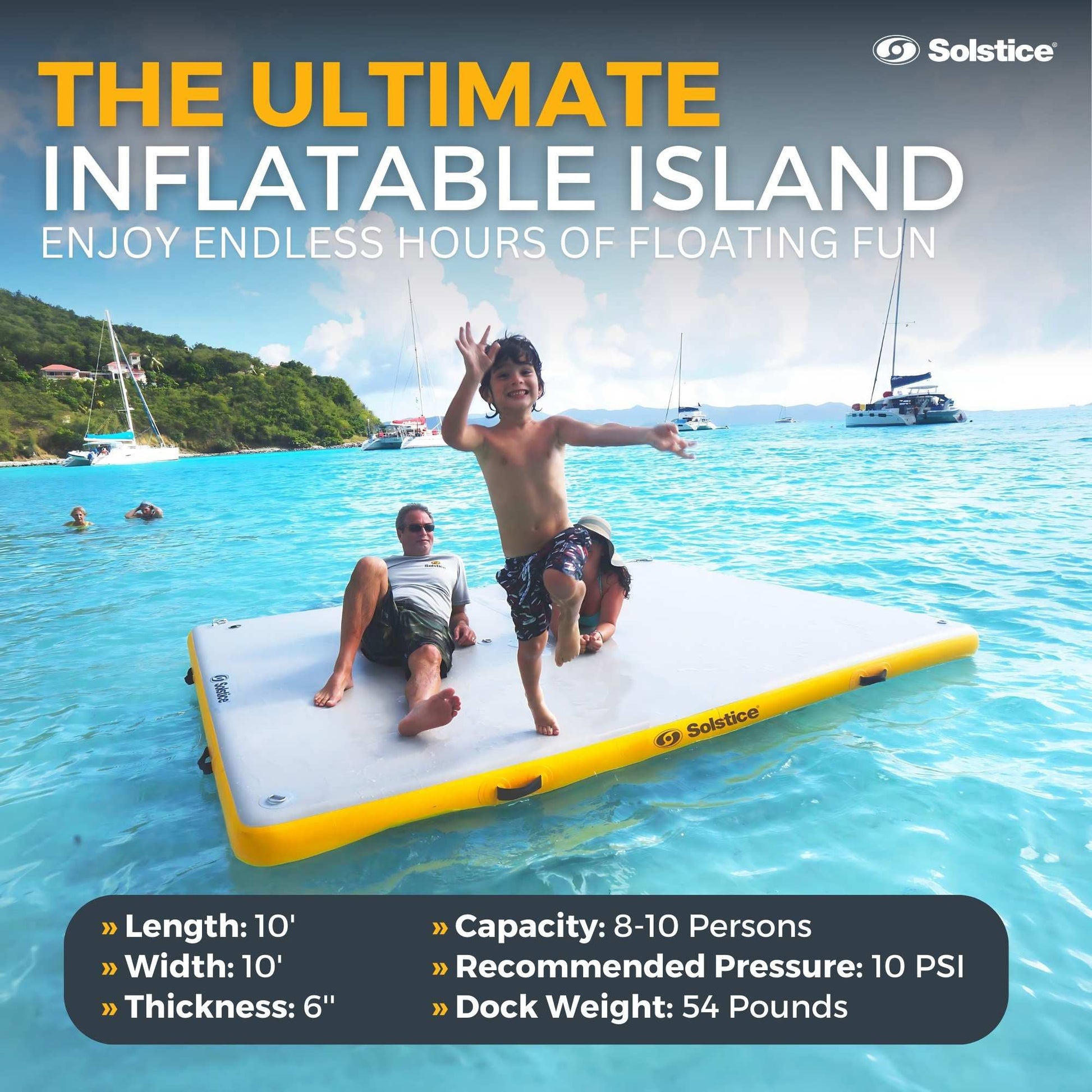 Solstice 10' x 10' Inflatable Floating Dock Rafting Platform with Pump and Bag - Find Fresh Goods