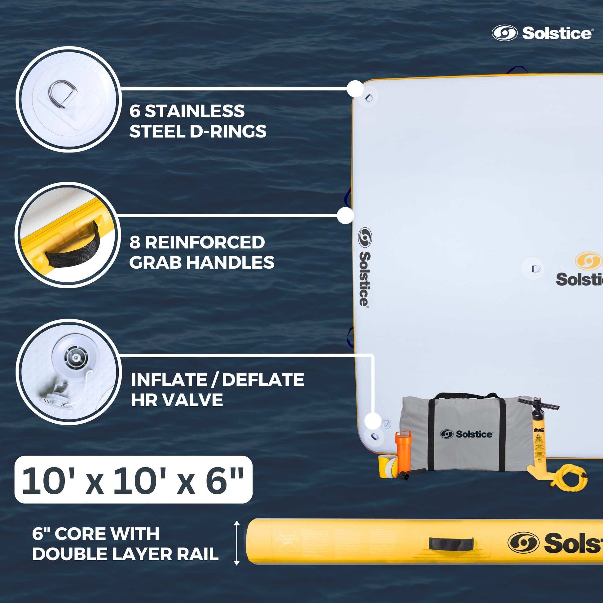 Solstice 10' x 10' Inflatable Floating Dock Rafting Platform with Pump and Bag - Find Fresh Goods