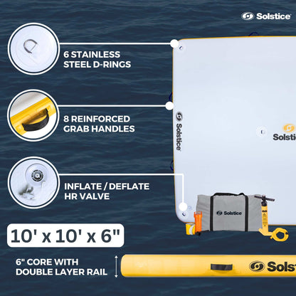 Solstice 10' x 10' Inflatable Floating Dock Rafting Platform with Pump and Bag - Find Fresh Goods