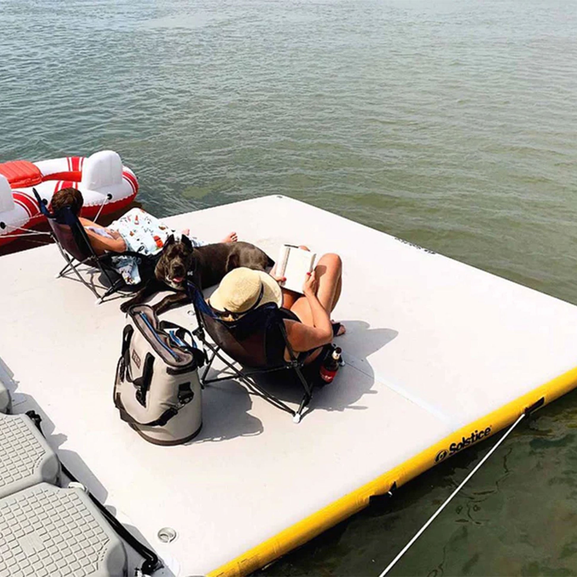 Solstice 10' x 10' Inflatable Floating Dock Rafting Platform with Pump and Bag - Find Fresh Goods