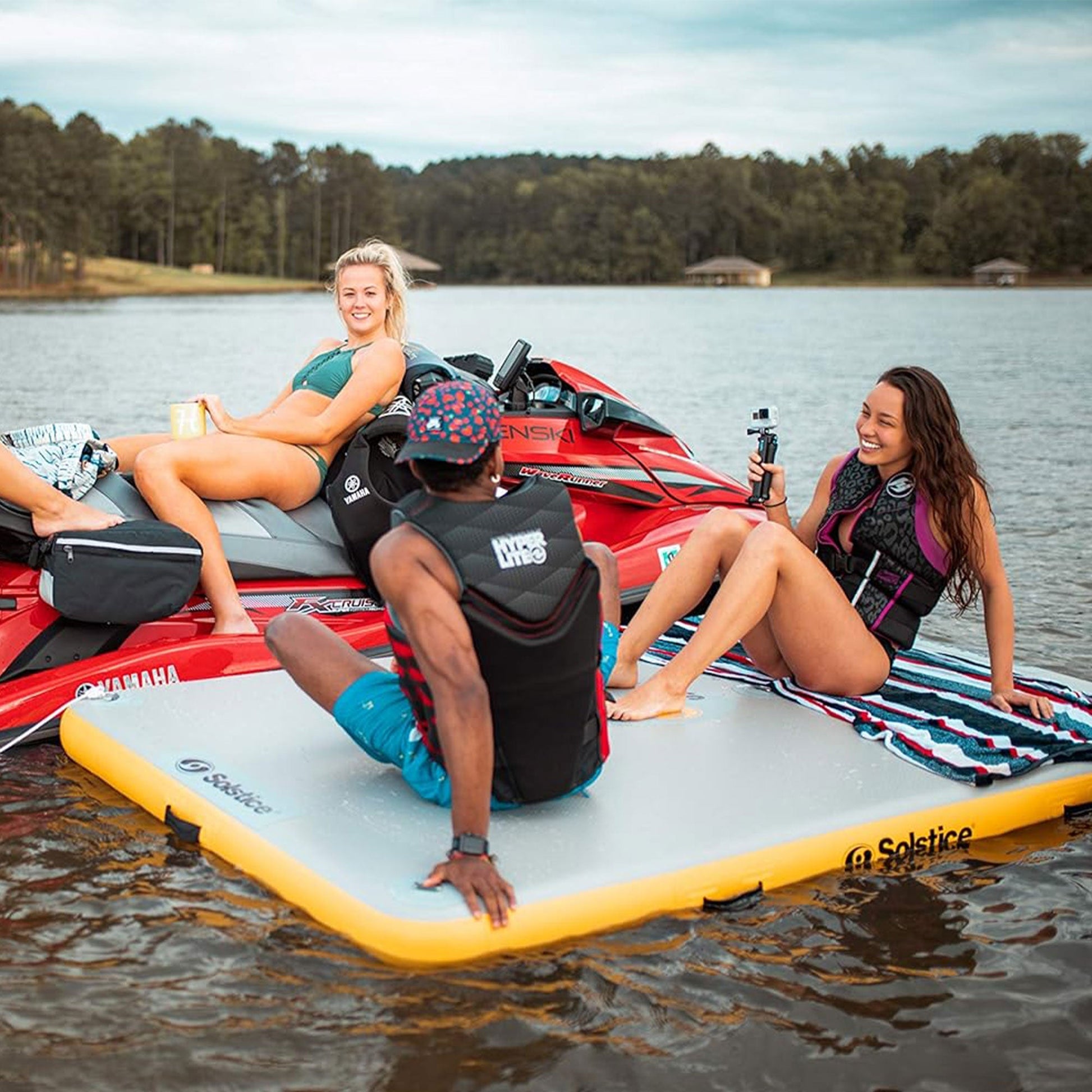 Solstice 10' x 8' Inflatable Floating Dock Rafting Platform with Pump and Bag - Find Fresh Goods