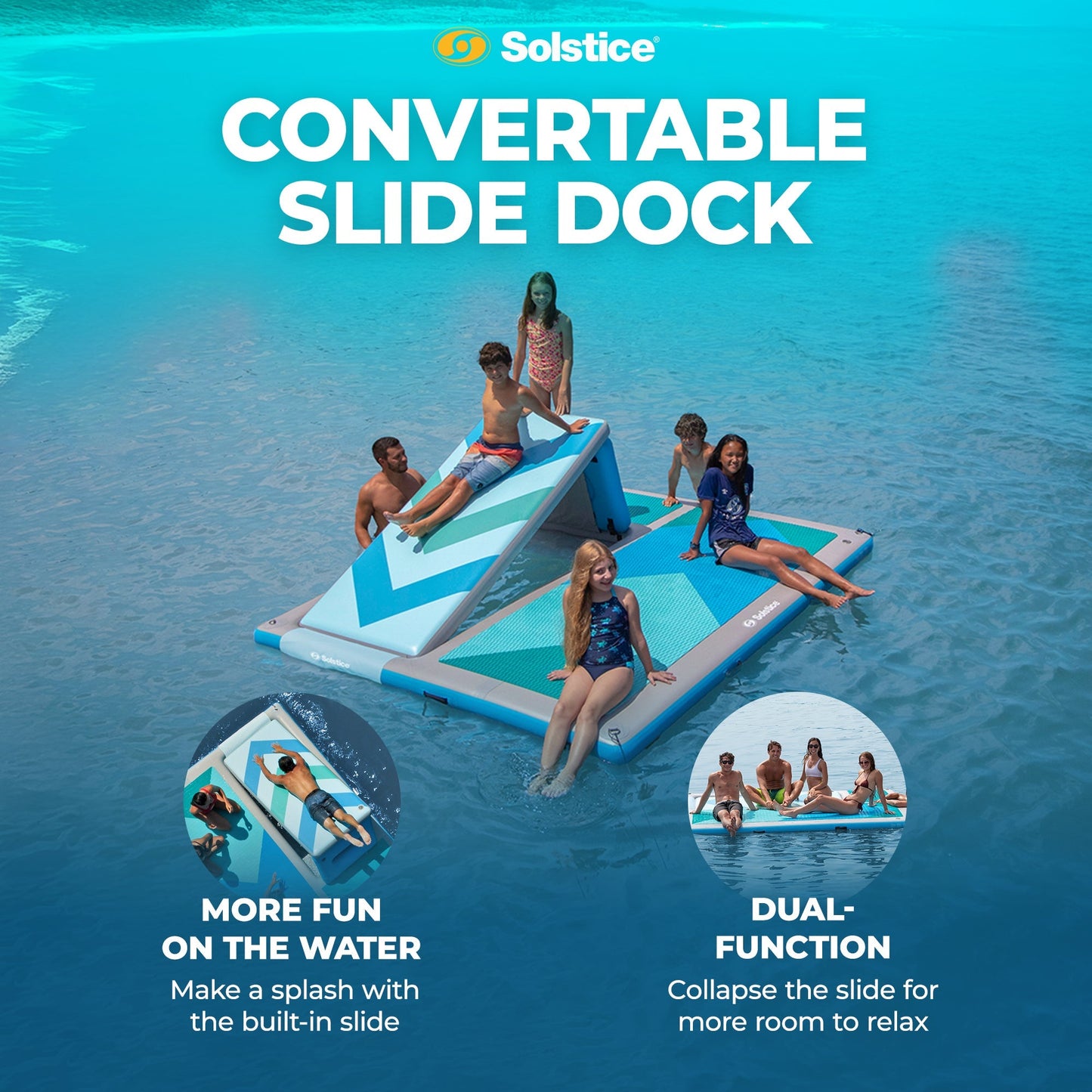 Solstice 10' x 8' Inflatable Convertible Floating Slide Dock with Pump and Bag - Find Fresh Goods