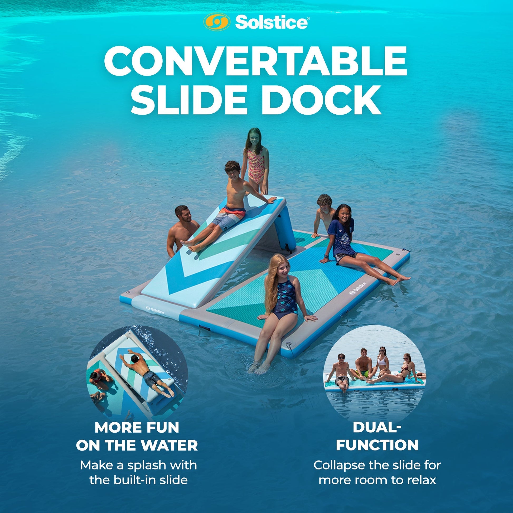 Solstice 10' x 8' Inflatable Convertible Floating Slide Dock with Pump and Bag - Find Fresh Goods