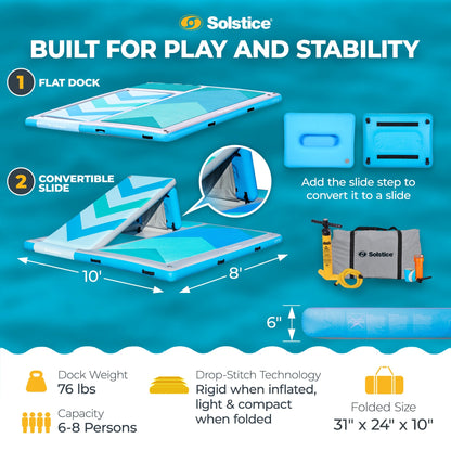 Solstice 10' x 8' Inflatable Convertible Floating Slide Dock with Pump and Bag - Find Fresh Goods