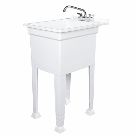 UTILITYSINKS Plastic 18” Freestanding Utility Tub Sink with Swing Faucet, White