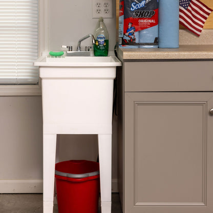 UTILITYSINKS Plastic 18” Freestanding Utility Tub Sink with Swing Faucet, White