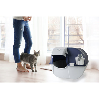Omega Paw Roll N Clean Complete Self Cleaning Litter Box and 100 Bags, Blue