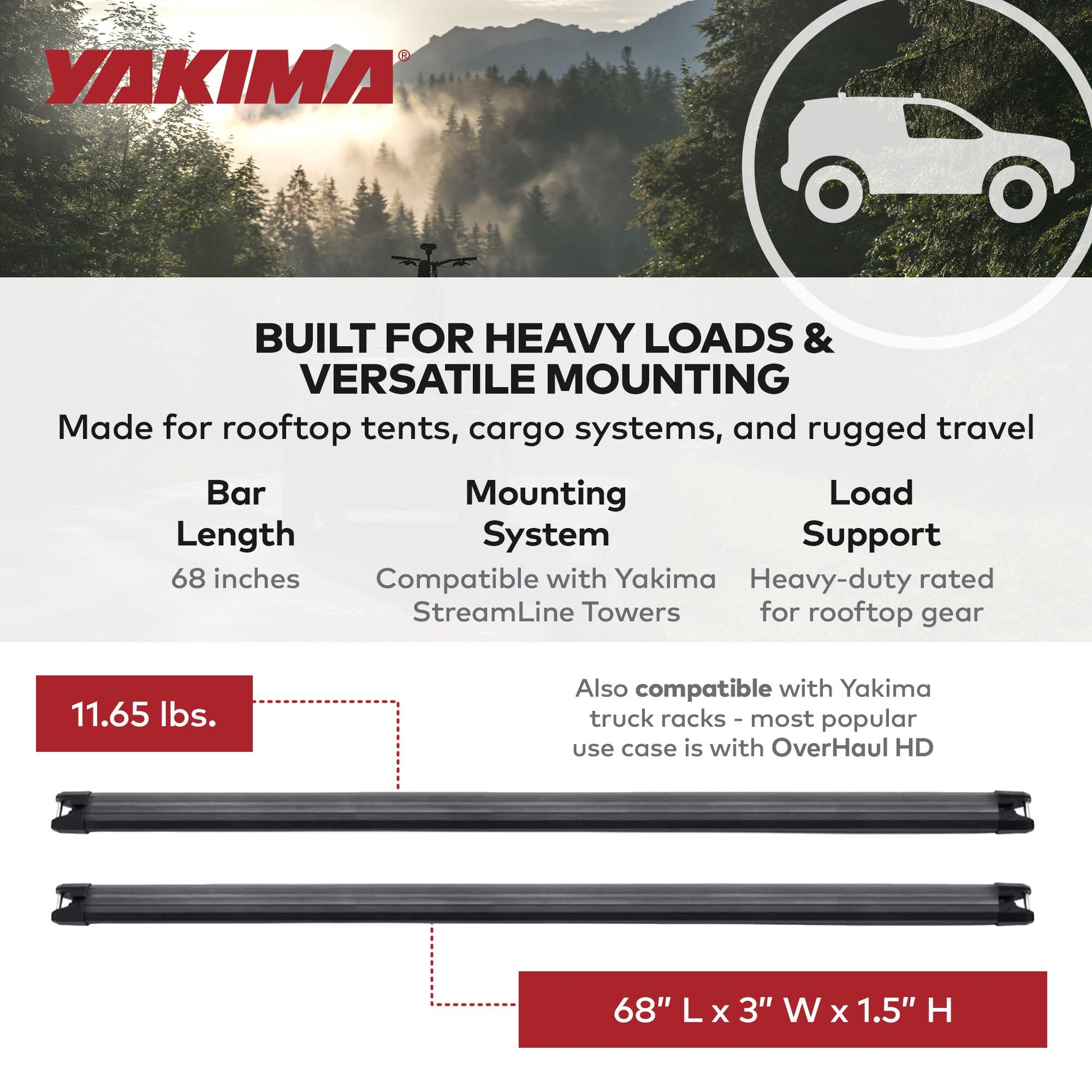 Yakima 68 Inch Heavy Duty Crossbars w/Rubber Infill, Works w/StreamLine Towers - Find Fresh Goods