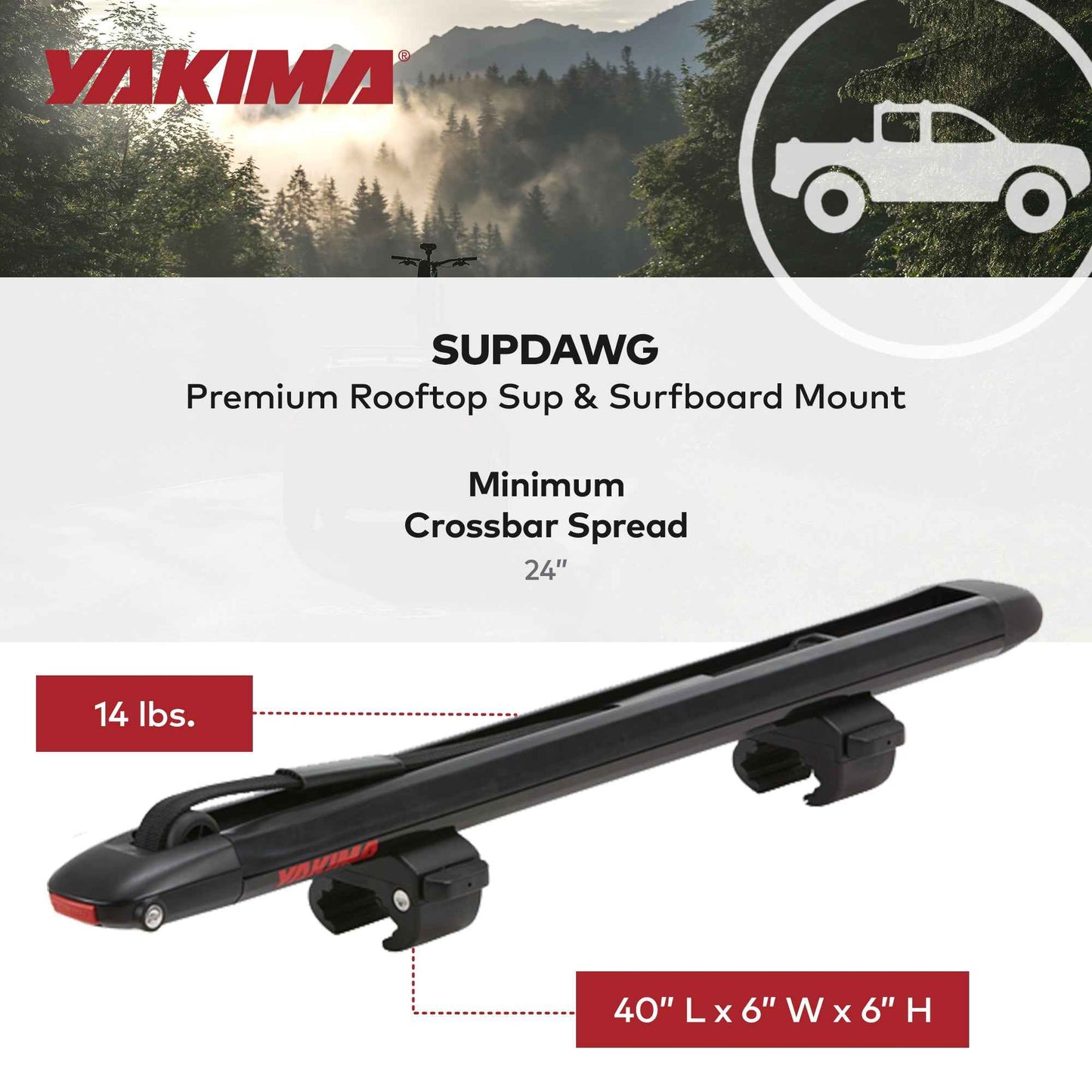 Yakima SupDawg Roof Mount SUP, Kayak, Surfboard Rack for Yakima Crossbars, Black