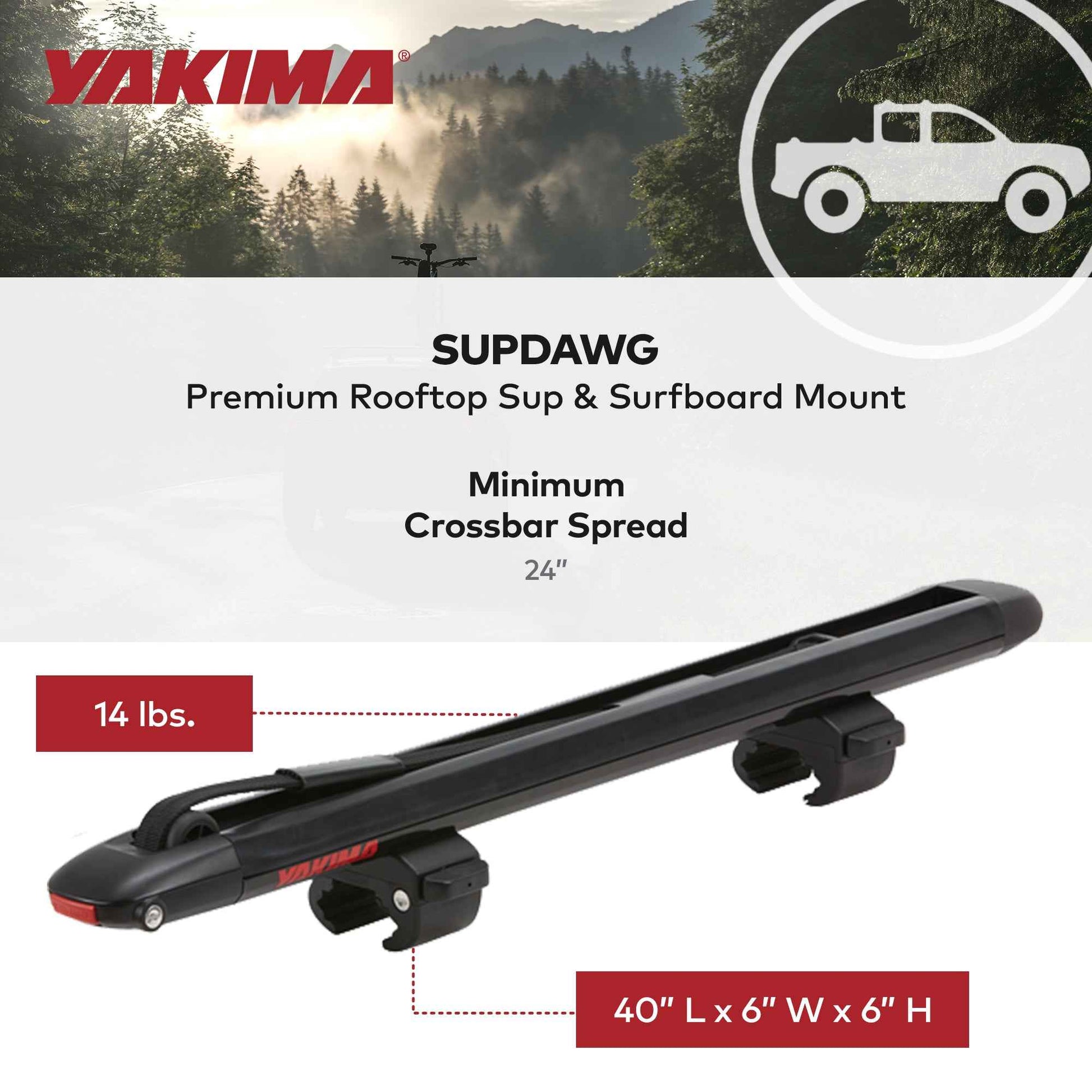 Yakima SupDawg Roof Mount SUP, Kayak, Surfboard Rack for Yakima Crossbars, Black