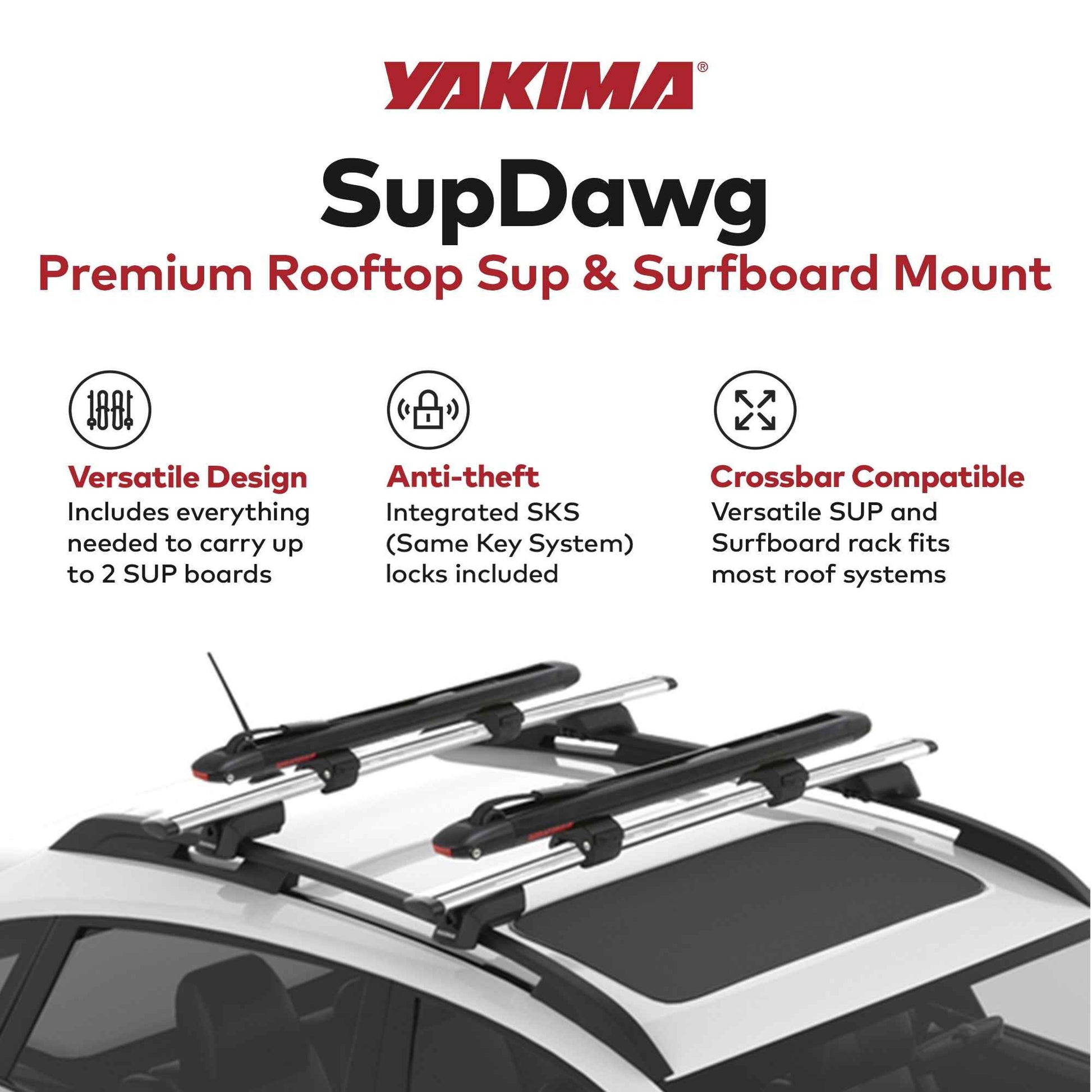 Yakima SupDawg Roof Mount SUP, Kayak, Surfboard Rack for Yakima Crossbars, Black