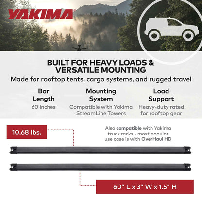 Yakima 60 Inch Heavy Duty Crossbars w/Rubber Infill, Works w/StreamLine Towers